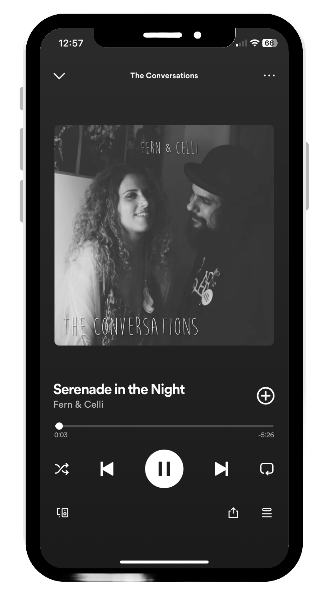 Iphone playing Serenade in the Night by Fern & Celli